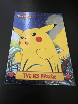 Pokemon Card TV2 Pikachu #25 TOPPS Series 1 2nd Print Black Logo PLAYED Holo!!!! - Image 2