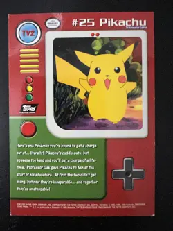 Pokemon Card TV2 Pikachu #25 TOPPS Series 1 2nd Print Black Logo PLAYED Holo!!!! - Image 3