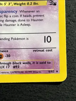Haunter 6/62 Pokemon TCG Fossil Holo Foil Rare Vintage Card Lightly Played LP - Image 4