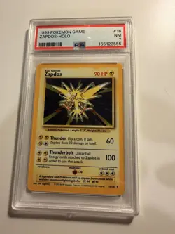 1999 Pokemon TCG Base Set Zapdos Holo Rare Card 16/102 PSA 7 - Image 1