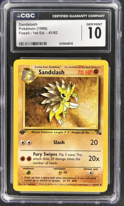 1999 Pokemon Fossil Sandslash 41/62 1st Edition CGC 10 - Image 1
