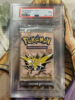 1999 Pokemon Zapdos 1st Edition Fossil Booster Pack WOTC Sealed - PSA 9 MINT ⚡ 742818060714 - Image 1