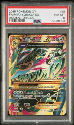 2015 POKEMON XY ANCIENT ORIGINS #98 FULL ART/M RAYQUAZA EX PSA 8 - Image 1