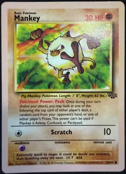RARE ALBINO INK ERROR MANKEY 55/64 JUNGLE UNLIMITED POKEMON TCG 1999 misprint - Image 1