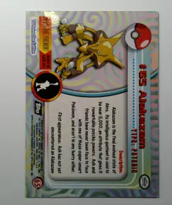1999 Topps Pokemon TV Animation Alakazam #65 Black Logo Foil - Image 3