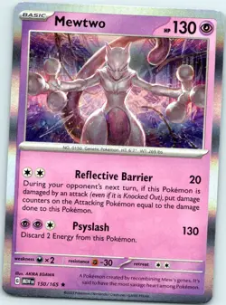 Mewtwo 150/165 Rare 151 Pokemon Holo Near Mint - Image 1