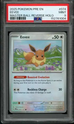 (NO RESERVE) 2025 Pokemon PRE EN Eevee MASTER BALL Reverse Holo #074 PSA 9 MINT - Image 1
