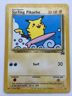 Surfing Pikachu #28 Black Star Promo Rare Vintage Pokemon Card - LP - Image 1