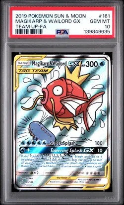 2019 POKEMON SUN & MOON TEAM UP #161 FULL ART/MAGIKARP & WAILORD GX PSA 10 - Image 1