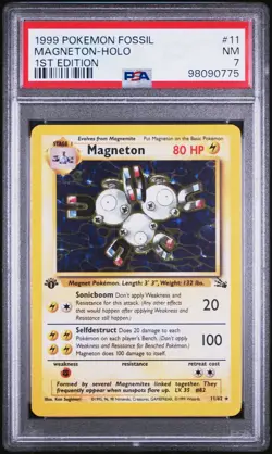 1999 Pokemon Fossil 1st Edition Holo Magneton #11 PSA 7 NM WOTC Vintage Near MT - Image 1