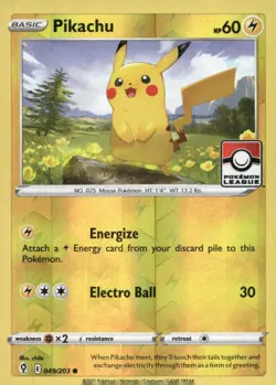 Pikachu 49/203 League & Championship Cards Pokemon Reverse Holo LP - Image 1