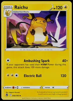 Raichu 050/195 Uncommon Silver Tempest Pokemon Near Mint - Image 1