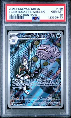 2025 Pokemon Destined Rivals Team Rocket's Weezing #199 IR PSA 10 + Witch's Brew - Image 1
