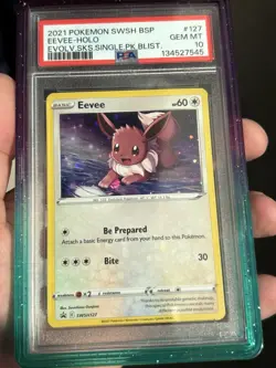2021 Pokemon Eevee SWSH127 PSA 10 Cosmos Holo Promo Evolving Skies - Holo Bleed! - Image 1