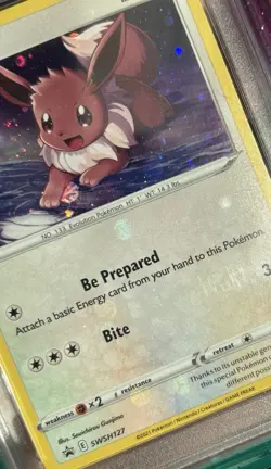 2021 Pokemon Eevee SWSH127 PSA 10 Cosmos Holo Promo Evolving Skies - Holo Bleed! - Image 2