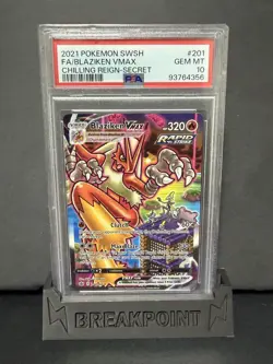 2021 POKEMON SWORD & SHIELD CHILLING REIGN SECRET FULL ART/BLAZIKEN VMAX PSA 10 - Image 1
