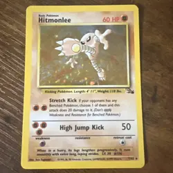 Pokemon TCG Hitmonlee Fossil Holo Card 7/62 Unlimited Rare, LP-NM Condition - Image 1