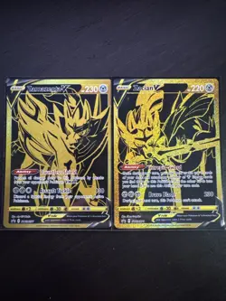 Zacian V SWSH076 & Zamazenta V SWSH077 GOLD BLACK STAR PROMO Pokemon TCG NM - Image 1