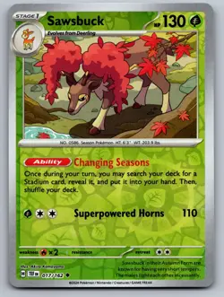 Sawsbuck 017/162 Uncommon Temporal Forces Pokemon Reverse Holo Near Mint - Image 1