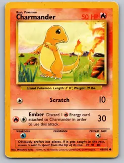 Charmander 46/102 Common Base Set Unlimited Pokemon Lightly Played - Image 1