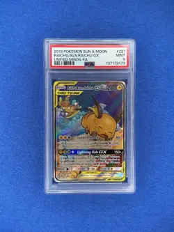 2019 POKEMON JPN SUN & MOON GG END #057 FULL ART/RAICHU & ALOLAN RAICHU GX PSA 9 - Image 1