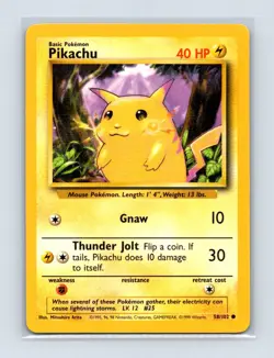 Pikachu 58/102 Common Base Set Unlimited Pokemon Lightly Played - Image 1