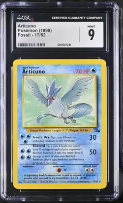 1999 Pokemon TCG Fossil Articuno 17/62 Non Holo CGC 9 Mint - Image 1