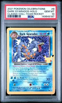 PSA 10 DARK GYARADOS 8 CELEBRATIONS CLASSIC COLLECTION HOLO POKEMON GEM MINT - Image 1