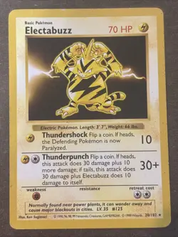 Electabuzz 20/102 Base Set Regular Shadowless Pokemon TCG MP - Image 1