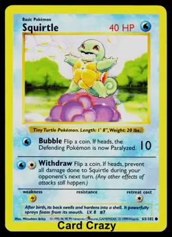 Squirtle 063/102 - Base Set (Shadowless) Pokemon Card [Near Mint] - Image 1
