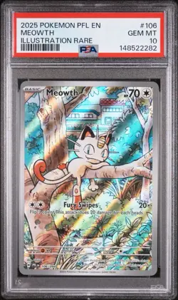 Pokemon TCG Meowth 106/094 Phantasmal Flames Illustration Rare PSA GEM MINT 10 - Image 1