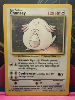 Pokemon Chansey Holo Rare 3/102 Base Set Raw WOTC TCG Card Fire MP/LP - Image 1