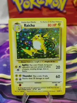 Pokemon TCG Raichu Holo Unlimited Rare Card 14/102 Base Set WOTC TINY CREASE LP - Image 1