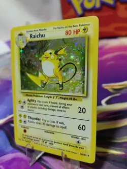 Pokemon TCG Raichu Holo Unlimited Rare Card 14/102 Base Set WOTC TINY CREASE LP - Image 2