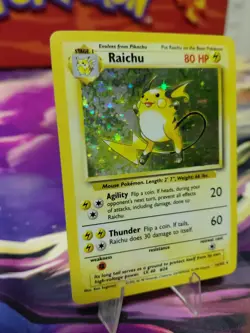 Pokemon TCG Raichu Holo Unlimited Rare Card 14/102 Base Set WOTC TINY CREASE LP - Image 3