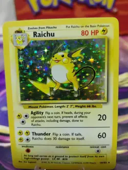 Pokemon TCG Raichu Holo Unlimited Rare Card 14/102 Base Set WOTC TINY CREASE LP - Image 4