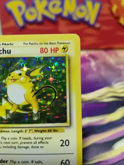 Pokemon TCG Raichu Holo Unlimited Rare Card 14/102 Base Set WOTC TINY CREASE LP - Image 5