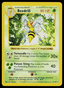 Pokemon Card - Beedrill Base Set Shadowless 17/102 Rare - Image 1