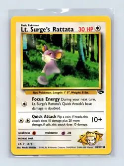 Lt. Surge's Rattata 85/132 Common Gym Challenge Pokemon Unlimited Lightly Played - Image 1