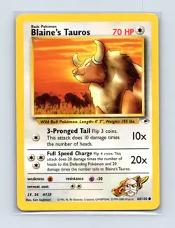 Blaine's Tauros 64/132 Common Gym Heroes Pokemon Unlimited Lightly Played - Image 1