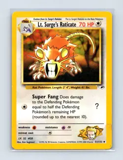 Lt. Surge's Raticate 51/132 Uncommon Gym Heroes Pokemon Unlimited Lightly Played - Image 1