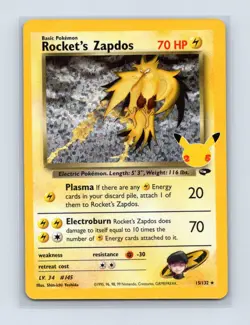 Rocket's Zapdos 15/132 holo Celebrations: Classic Collection Pokemon NM - Image 1