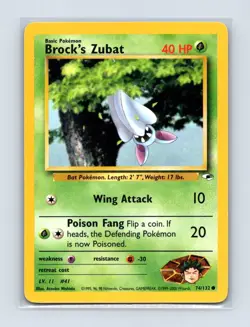 Brock's Zubat 74/132 Common Gym Heroes Pokemon Unlimited Lightly Played - Image 1