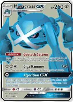 METAGROSS GX (FULL ART) 139/145 HOLO ULTRA RARE GUARDIANS RISING POKEMON LP - Image 1