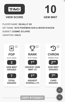 TAG GEM MINT 10 Silvally GX 184/236 – Cosmic Eclipse Pokemon (#1 Overall) - Image 3