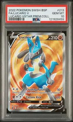 2022 POKEMON SWSH BLACK STAR PROMO #213 FA/LUCARIO VPREM.COLL. PSA10 - Image 1