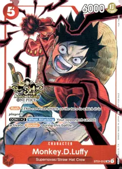 One Piece Monkey D. Luffy - ST01-012 3rd Anniversary Tournament 3 Brothers Pack - Image 1