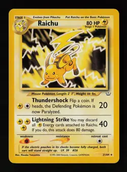 Raichu 21/64 Non Holo Rare Neo Revelation Pokemon Card - Image 1