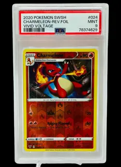 PSA 9 Charmeleon 24/185 Reverse Foil Pokemon 2020 SWSH Vivid Voltage Card Graded - Image 1