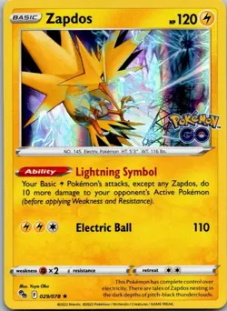 Zapdos Holo Rare Pokemon GO 029/078 LP - Image 1